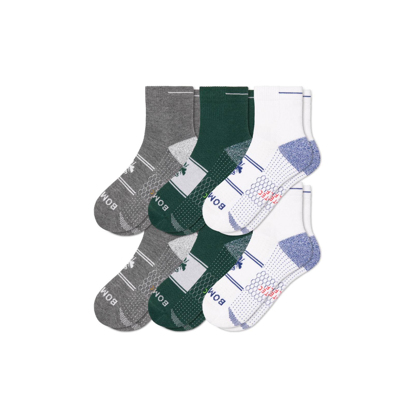 Men's Golf Quarter Sock 6-Pack - grey green mix L