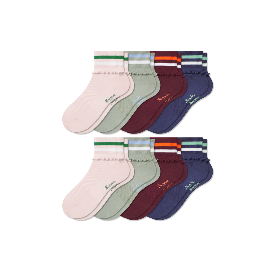 Youth Foldover Ruffle Quarter Sock 8-Pack - Active Everyday Rotation