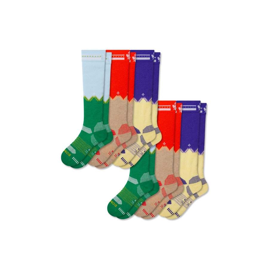 Youth Full-Cushion Merino Wool Blend Ski & Snowboard Sock 6-Pack - Outdoor Ankle Move