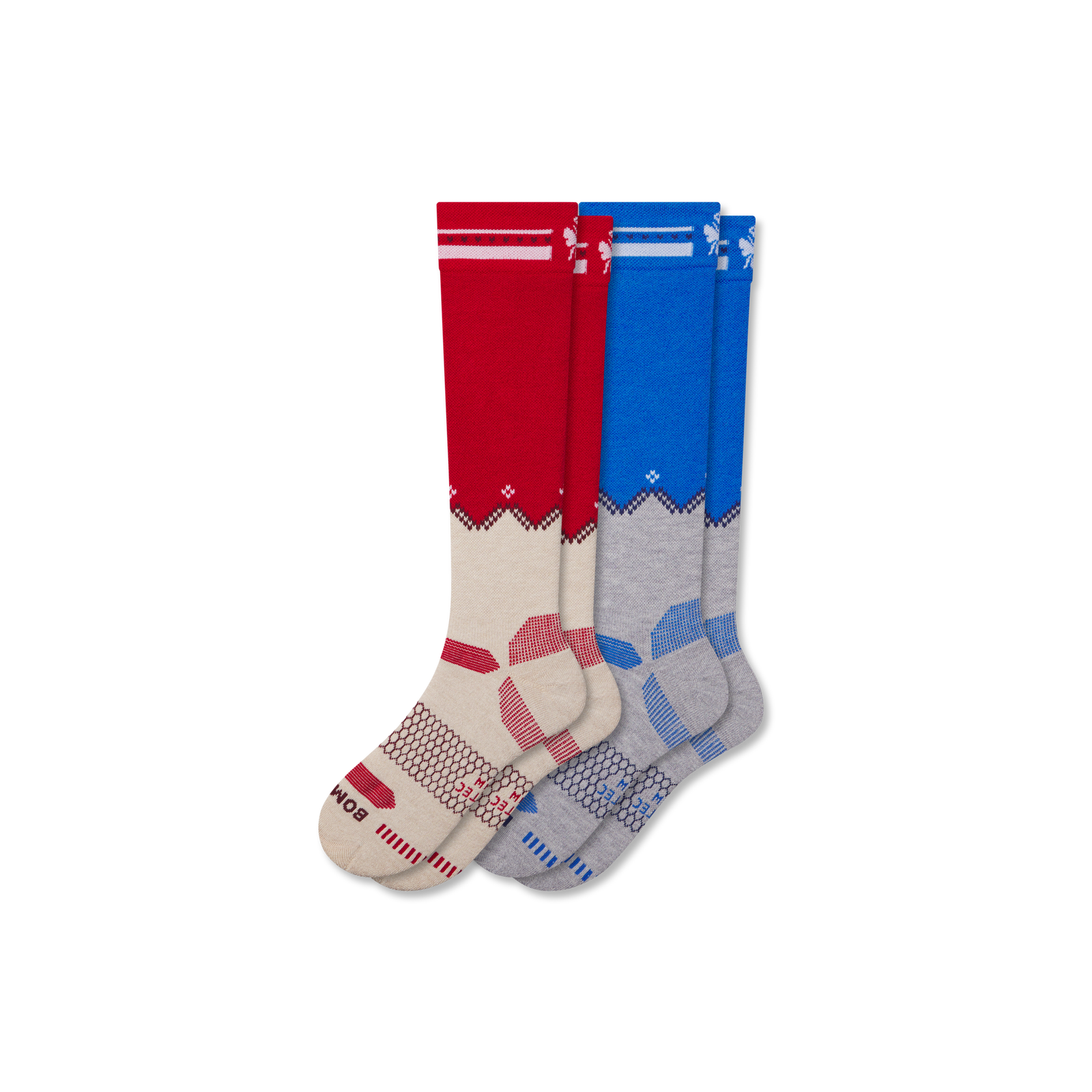 Full-Cushion Merino Wool Blend Ski & Snowboard Sock 2-Pack - Moon Lagoon Red Mix L