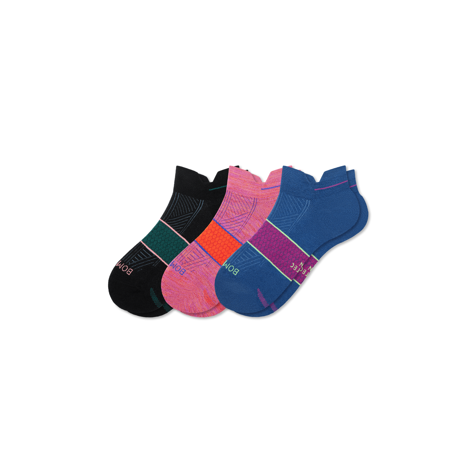 Women's Running Ankle Sock 3-Pack - Pink Blue Mix L [8792]