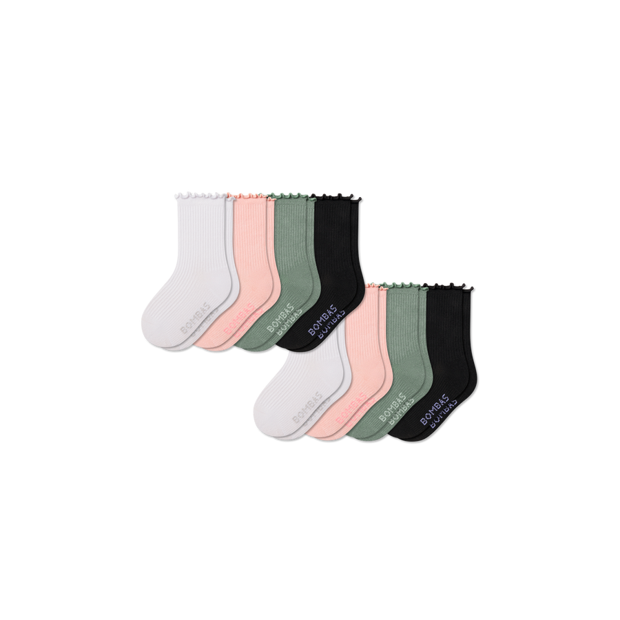 Junior Ruffle Rib Calf Sock 8-Pack - Cushion Travel Support