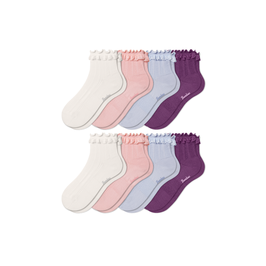 Youth Ruffle Rib Quarter Sock 8-Pack - Cozy School Rotation