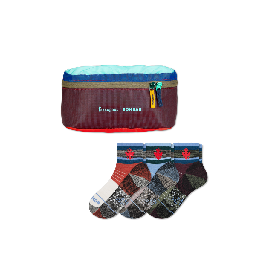 Cotopaxi x Bombas Merino Wool Blend Hiking Quarter Sock 3-Pack & Fanny Pack - Ready Weekend Choice