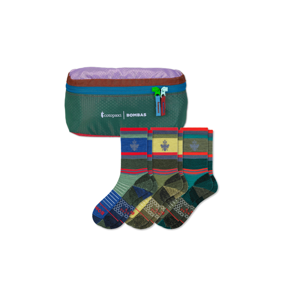 Cotopaxi x Bombas Merino Wool Blend Hiking Calf Sock 3-Pack & Fanny Pack - Clean Storage Stash