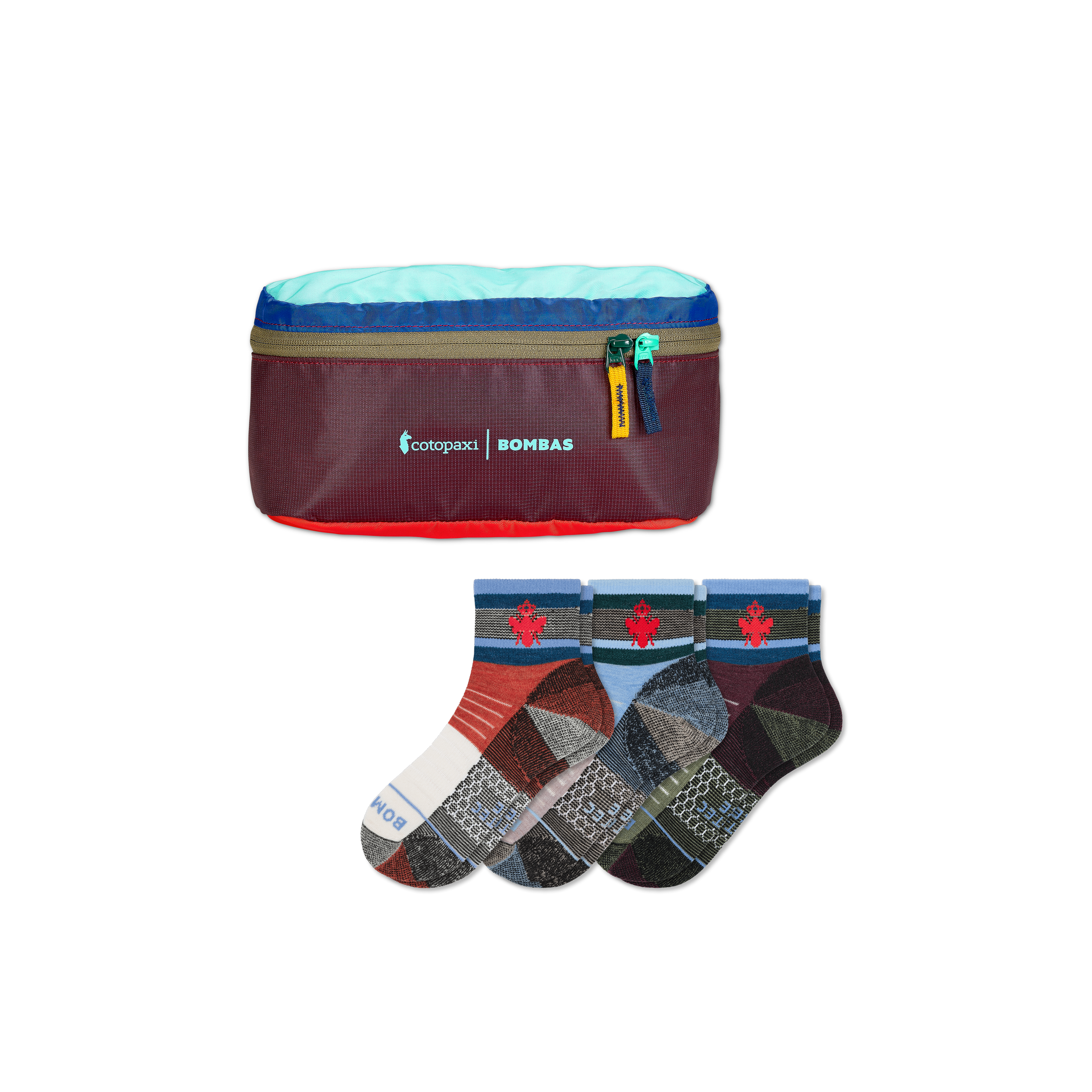 Cotopaxi x Bombas Merino Wool Blend Hiking Quarter Sock 3-Pack & Fanny Pack - Surprise L