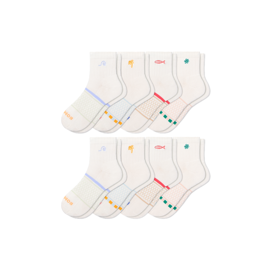 Women's Beach Day Embroidered Quarter Sock 8-Pack - Cushion Trail Pair