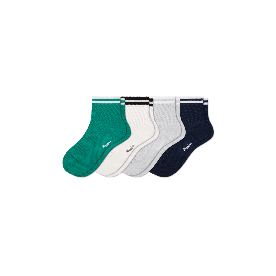 Women's Vintage Stripes Open Knit Quarter Sock 4-Pack - Comfort Ankle Step