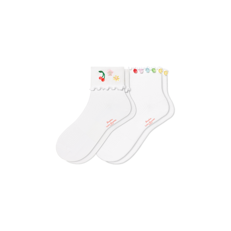 Bombas x Susan Alexandra Embellished Ruffle Rib Quarter Sock 2-Pack - Everyday Office Step
