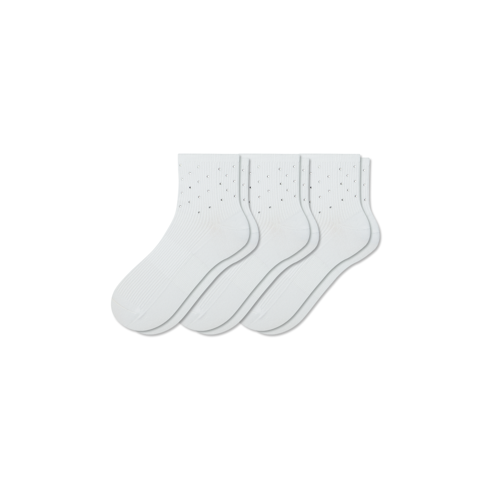 Womenâ€™s Rhinestone Rib Quarter Sock 3-Pack - White Mix L