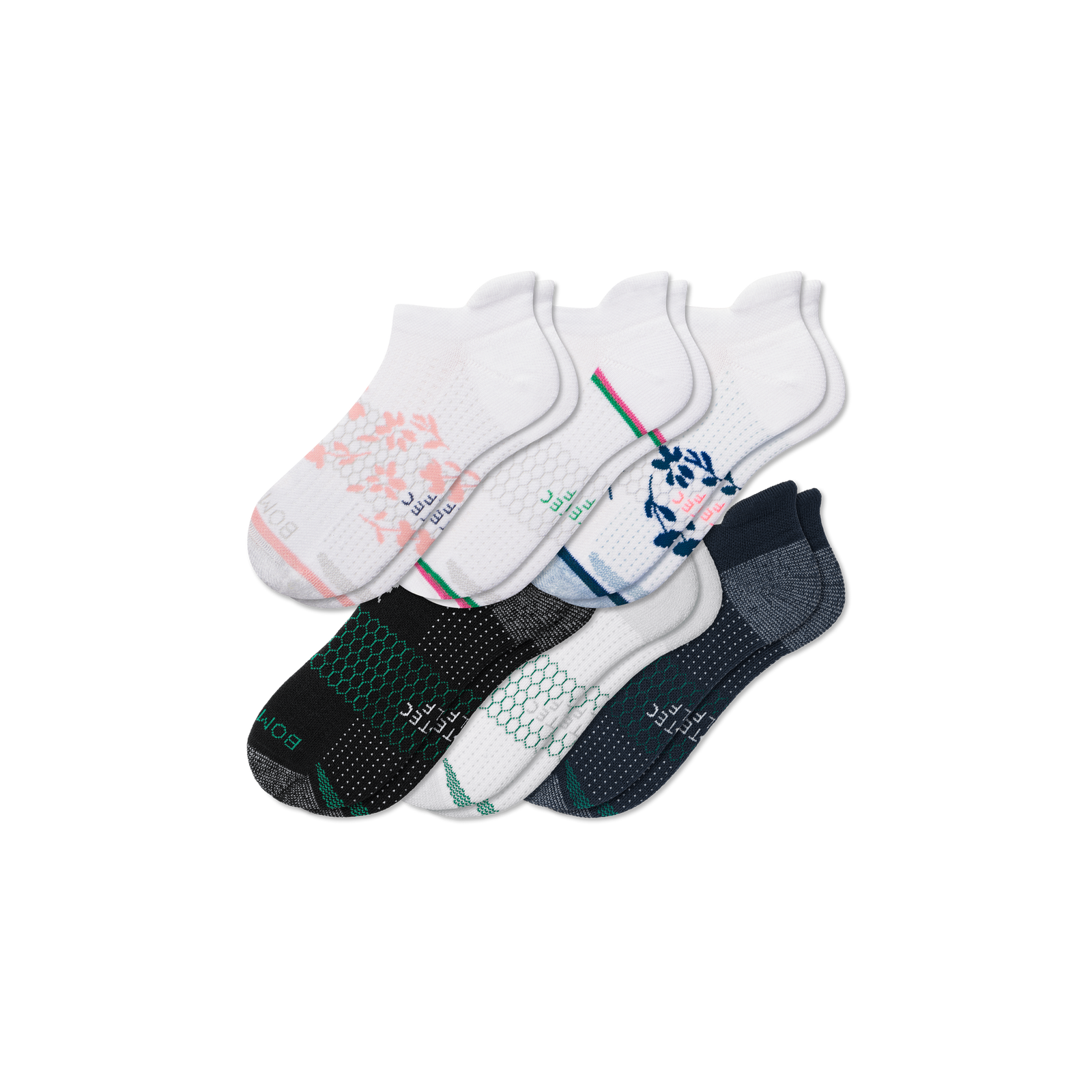 Women's Golf Ankle Sock 6-Pack - White Pink Lily Mix